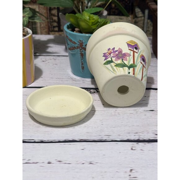 Hand-Painted Ceramic Flower Pot With Saucer - Picture 5 of 11